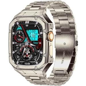 BAITEYOU Stainless Steel Watch Band with Case Compatible with Apple Watch band Ultra 2 1 49mm, Rugged Strap with Metal Protective Bumper Cover for iWatch Bands Men (Titanium Color)