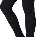 Pareberry Women's Winter Over Knee High Footless Socks Knit Warm Long Leg Warmers (27 Inches, Black)