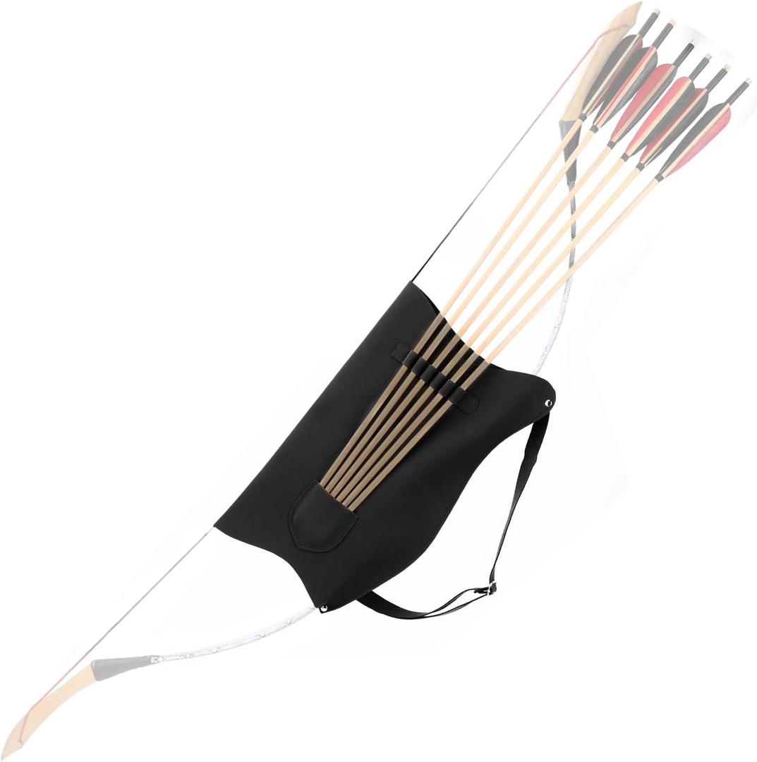 LWANO Archery Bow Carrier with Arrow Slots, Archery Bow and Arrow Holder for Recurve Horsebow Traditional Bow, Adjustable Shoulder Strap (Black)