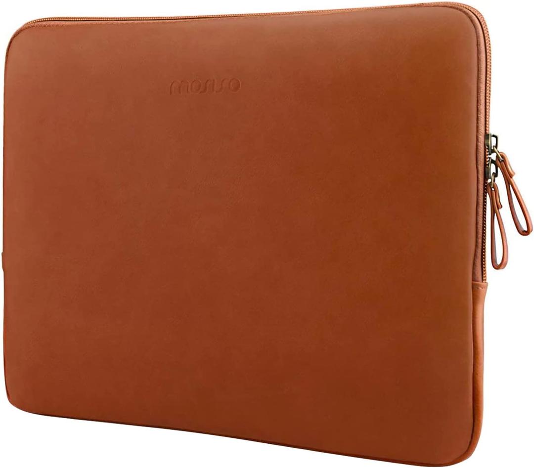 MOSISO Laptop Sleeve Bag 13.3 inch Compatible with MacBook Air/Pro, 13-13.3 inch Notebook, Compatible with MacBook Pro 14 2026-2021 M5 M4 M3 M2 M1, PU Leather Padded Bag Waterproof Case, Brown