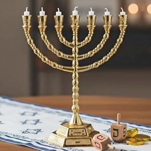 Large Menorah 7 Branch Hanukkah Menorah Candle Holder - Gold Plated Jewish Menorahs 7 Arm Candlestick Holder - Chanukah Candle Holders Shabbat -6.9IN