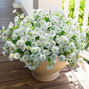 Artificial Flowers Plant for Outdoor Outside Spring Decoration, 12 Bundles Fake White Flowers Silk Morning Glory UV Resistant Realistic Faux Flowers for Front Door Porch Patio Yard Window Box