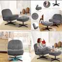 HollyHOME Modern 360°Swivel Accent Chair with Ottoman, Upholstered Comfy Reading Chair and Footstool, Fabric Lazy Chair with Soft Cushion, Lounge Sofa Chair for Living Room, Bedroom, Dark Grey