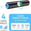 18" Black Plastic Shrink Wrap Roll for Moving, Furniture Wrapping, 1500 Feet, 80 Gauge, 500% Stretch, Industrial Strength Film with Handle for Packing, Residue-Free, Machine & Hand Use, 1-Rolls