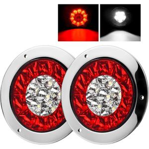 LIGBT 2Pcs 4 Inch Red White LED Round Trailer Tail Lights and Reverse Lights 16LEDs IP67 Waterproof Red Stop Turn Tail Lights and White Backup Lights Kit for Boat Trailer Truck RV