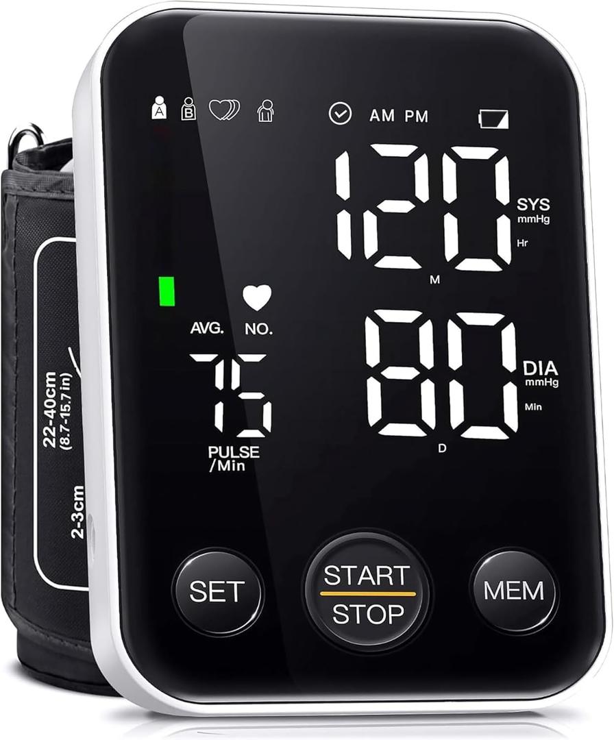 Oklar Blood Pressure Monitor Upper Arm Monitors for Home Use BP Machine Sphygmomanometer with 2x120 Reading Memory Adjustable Arm Cuff 8.7"-15.7" Large Display with LED Background Light Storage Bag (Black)