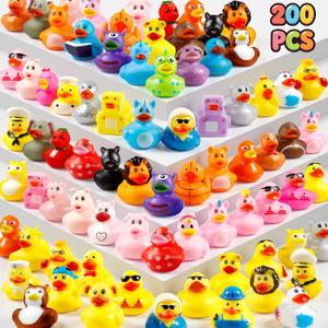 200 Pcs Rubber Ducks, Random Assortment Ducks Bulk for Jeeps Ducking, 2" Mini Rubber Duckies for Baby Toddler Bath Toys, Kids Pool Toys Birthday Gifts Party Favors
