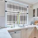 Light Grey Kitchen Window Curtains Valance and Tier Set 36 Inch, Gray Striped Abstract Rod Pocket Short Tier Curtain for Bathroom, Modern Small Cafe Drapes for Kitchen Decor