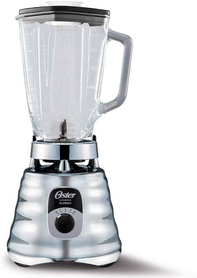 Oster Original 3 Speed Chrome Blender, 6 Times more Durable Motor, 10 Times Stronger, 5 Cup Glass Jar
