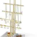 Love-KANKEI Jewelry Organizer Stand,5 Tier Large Necklace Holder with Wood Base,Jewelry holder stand Tree for Display,Bracelets Earrings Rings,Height Adjustable Gift White and Gold