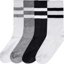 phnydreg 4 Pairs Slouch Striped Crew Socks Sporty Calf Casual Socks for Girl Women