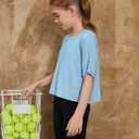 ZDC Girls Short Sleeve Crop Tops Kids Casual Crewneck T-Shirts Basic Tees 5-14 Years