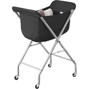 ELYKEN Laundry Cart with Wheels, 32H Easy Rolling Laundry Hamper with Removable Liner Bag, Sturdy Metal Frame Clothes Basket with 4 Casters and 2 Brakes (Black)