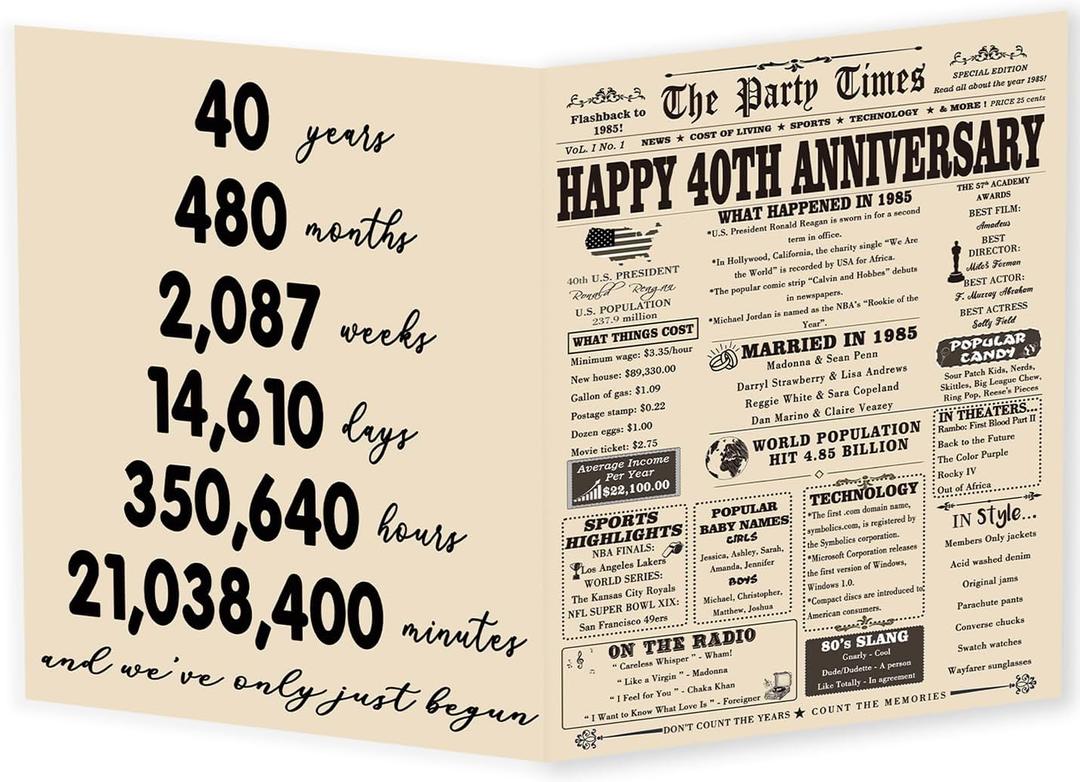3 x YiKaLus Classic 40th Wedding Anniversary Card Gifts for Husband Wife, Large 40th Aday Gifts for Mom Dad, Happy 40 Years Anniversary Decorations for Couples Him Her (YK-380)