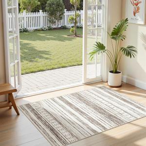 Tortania Area Rug Living Room Rugs - 3x5 Washable Large Soft Neutral Boho Moroccan Bohemian Farmhouse Rug Indoor Floor Carpet for Bedroom Under Dining Table Home Office Decor - Cream Brown