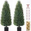 4FT Artificial Cedar Topiary Trees Set of 2, Extra Dense Foliage UV Resistant Fake Plants for Front Porch Christmas Decor, Lifelike Fake Trees Outdoor Indoor Home (48 Inch)
