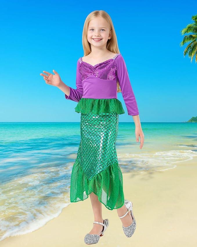 Little Girls Mermaid Costume Kid Princess Ariel Cosplay Dress Outfit Halloween Costume Size 130
