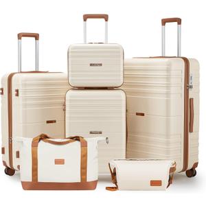 Luggage Sets with Spinner Wheels, Lightweight Hardshell Suitcase Set with TSA Lock, Carry On Checked Luggage Set with YKK Zippers (Beige, 6 piece sets 14/20/24/28/DB/TB)