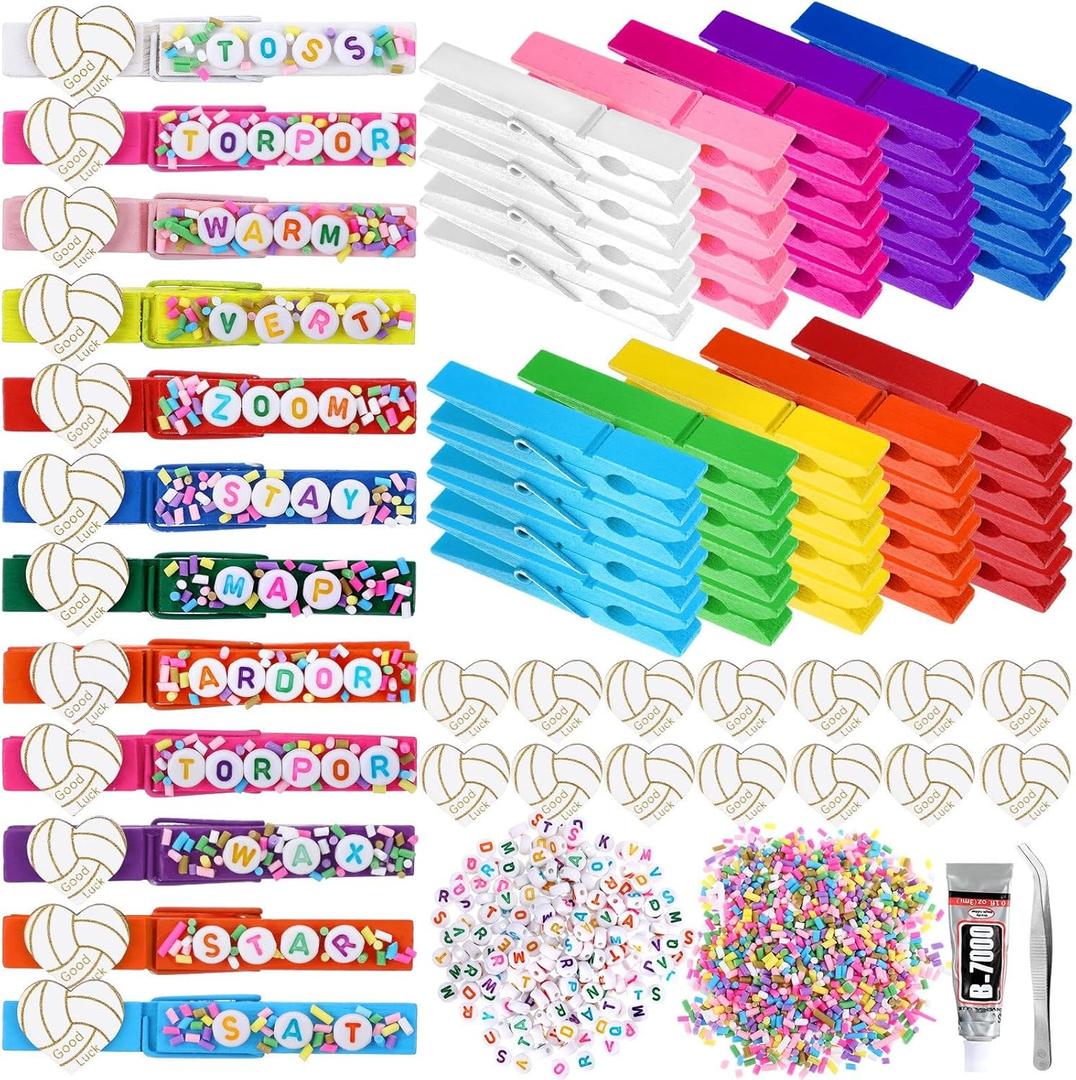 40 Sets Cheer Pins Multicolored Spirit Clips Volleyball Clothespins for Backpacks 400 Pcs Colored Beads Decorations for Cheer Team Gifts Bulk