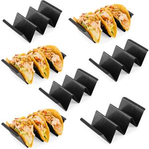 7 Pcs Taco Holder Stands, Black Large Tray Plates Plastics Holder for Baking, Dishwasher and Microwave Safety (Set of 7)
