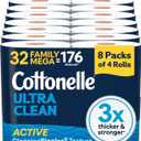 Cottonelle Ultra Clean Toilet Paper, 32 Family Mega Rolls=176 Regular Rolls, 2 Pack