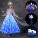 Latocos Light Up Princess Costume for Girls Kids Princess Dress Up Cloths for Little Girls Birthday Halloween Cosplay (White, Height 120)
