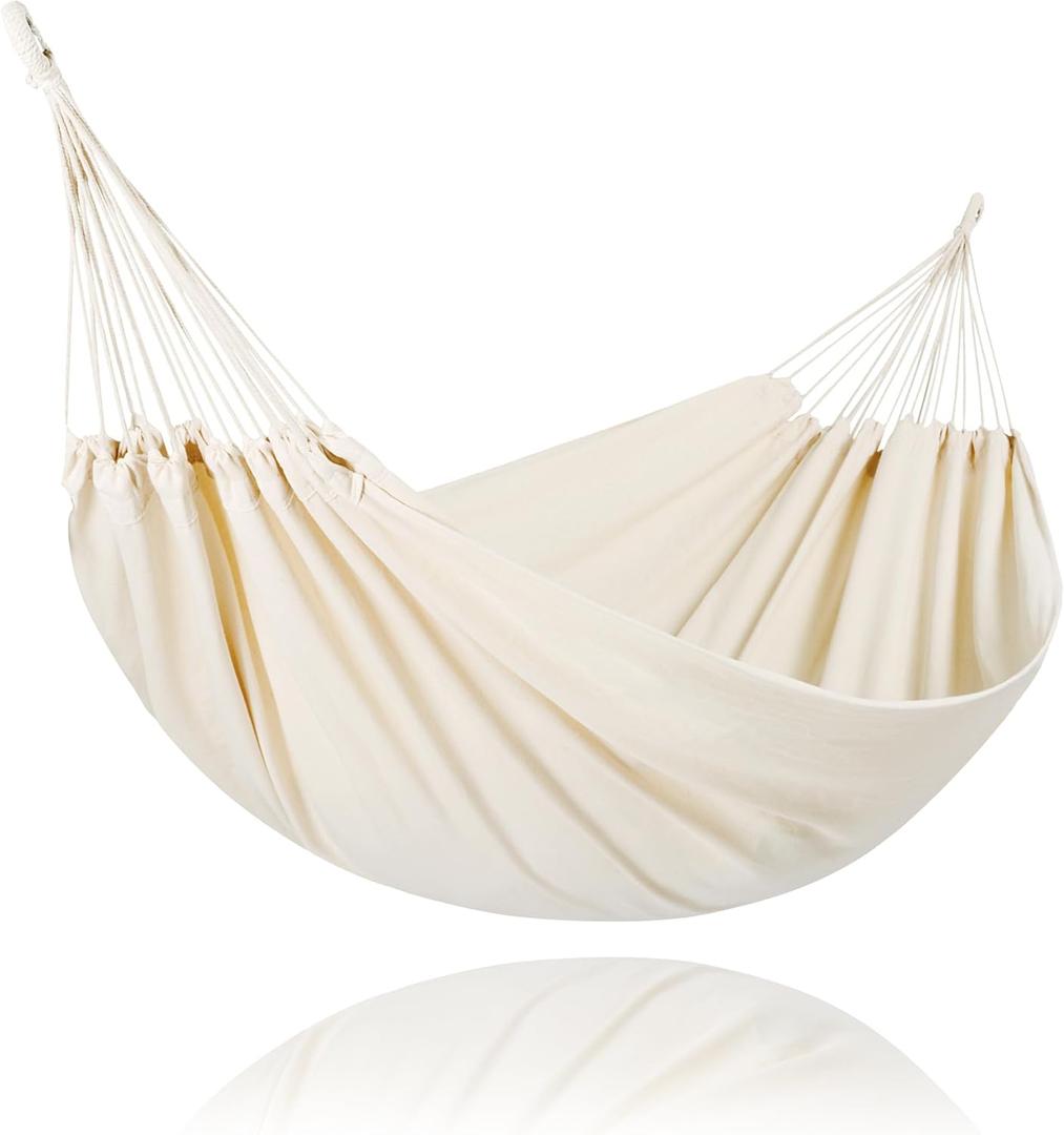 SUNCREAT Camping 2 Person Canvas Hammock, Double Travel Hammock, 475 lbs Capacity, Natural (X-Large, Beige)