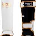 Gold Line Shin Guards | Muay Thai Shin Guards | Lightweight Durable Shinguards Muay Thai | Padded Adjustable Muay Thai Leg Guards Kickboxing, MMA Sparring Training (L, White/Gold)