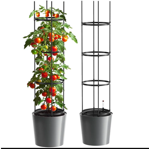 DoCred Self Watering Tomato Planter with Trellis, Large Flower Pot with Water Level Monitor, Round Garden Planters Plant Pots for Outdoor & Indoor Plants Flowers Decor, Gray