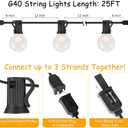 SUNSGNE 25Ft Outdoor Patio String Lights G40 with 27 Frosted White Globe Bulbs, Waterproof Connectable Hanging String Lights for Backyard Porch Balcony Party Christmas Decor, 5 Watt, Black Wire