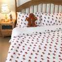 Christmas Gingerbread Man Queen Sheet Set with Pillow- 4 Piece Christmas Bed Sheet Set with Gingerbread Man Pillow, Soft & Breathable, Microfiber for Mom Women Cute Winter Xmas Gift