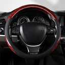 Classic Style Steering Wheel Cover Peach Wood Grain Four Seasons Universal Breathable Anti-Slip Car Wheel Protector 15 Inch Fit (Red)