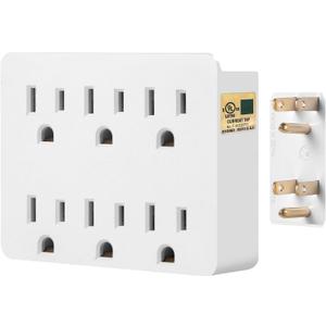 6 Outlet Wall Adapter, FiiMan UL Listed 3-Prong Grounded Outlet to The Side, Wall Plug Side Access Adapter, 6 Way Outlet Extender Tap, White (1 Pack)