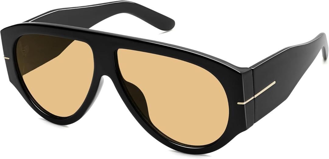Oversized Retro Aviator Sunglasses Womens Mens 70s Classic Vintage Sun Glasses AR82227 (Deep Black/Yellow Us)