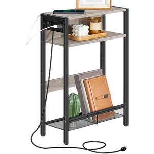 CHOEZON Narrow Side Table with Charging Station, Small End Table, Slim Nightstand for Small Spaces, Skinny Bedside Table with Storage, for Living Room, Bedroom, Rustic Brown TBZ05UBF