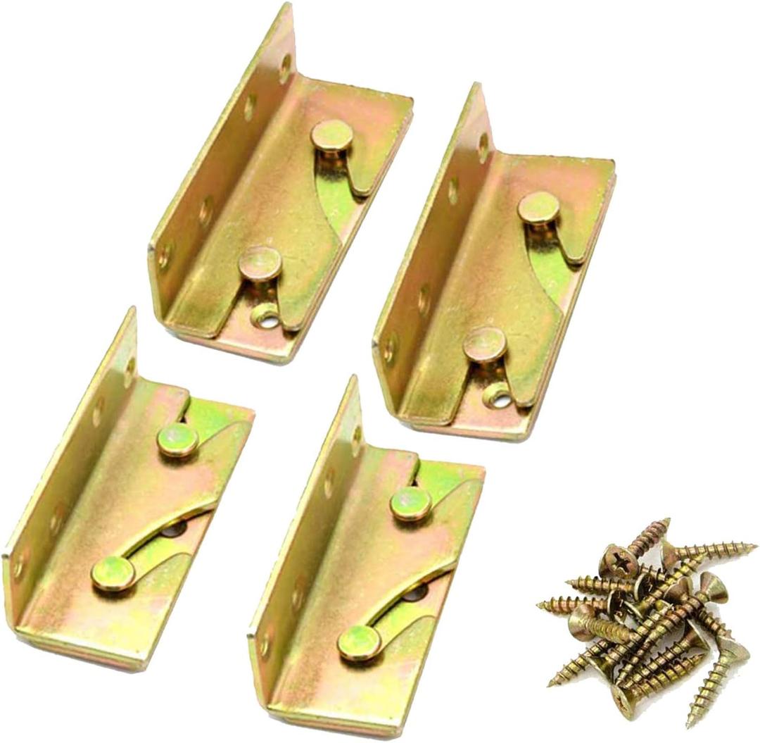 4 Piece Heavy Duty Non-Tenon Rail Accessories, Bracket, Wooden Frame Connector With Screws for Bed Head and Foot Board
