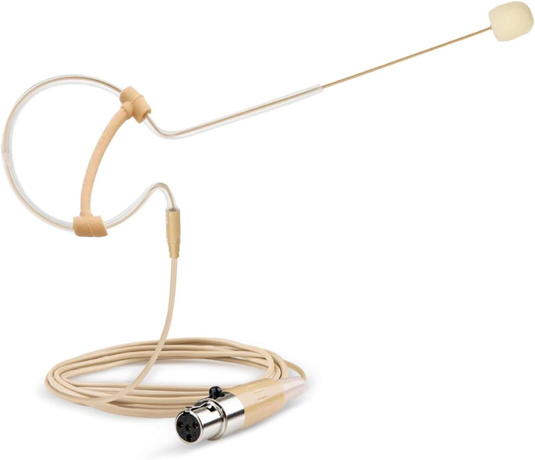 Headset Microphone Headworn Single Earset Over Ear Hanging Condenser Mic Compatible with Shure Wireless System Bodypack Transmitter, Ideal for Singing, Churches, Stage Performance  Beige