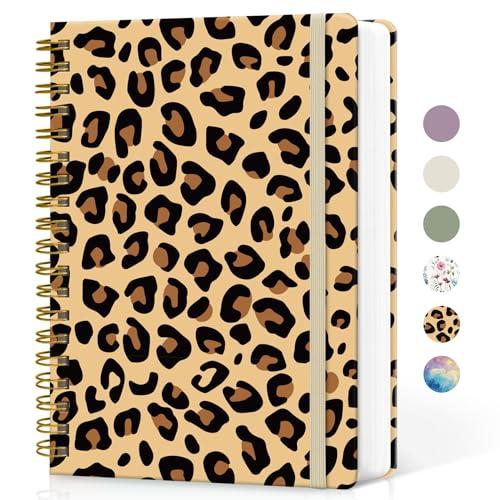 Taja Lined Spiral Notebook Journal for Work, 300 Pages Thick B5 (7.1"x10") College Ruled Journal for Women & Writing, Hardcover Notebook for Note Taking, Perfect for Office Home School Supplies, Leopard