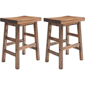 Alaterre Furniture Durango 26-Inch Industrial Wood Counter-Height Stools  Set of 2 Rustic Saddle Seat Bar Stools - Vintage Style with Light or Dark Lacquer Finish for Kitchen Island or Home Bar