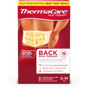 2 x ThermaCare Advanced Back & Hip HeatWraps, Long-Lasting, Disposable Heat Therapy for Lower Back Pain, Muscle Soreness, & Herniated Discs, Drug-Free (S-M, Pack of 3) (Black, M)
