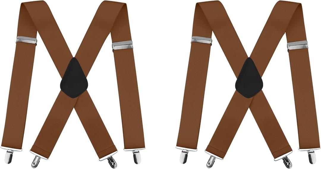 Suspenders for Men and Women - 2 Inch Wide X-Back Adjustable Elastic for Work, Heavy Duty (Camel)