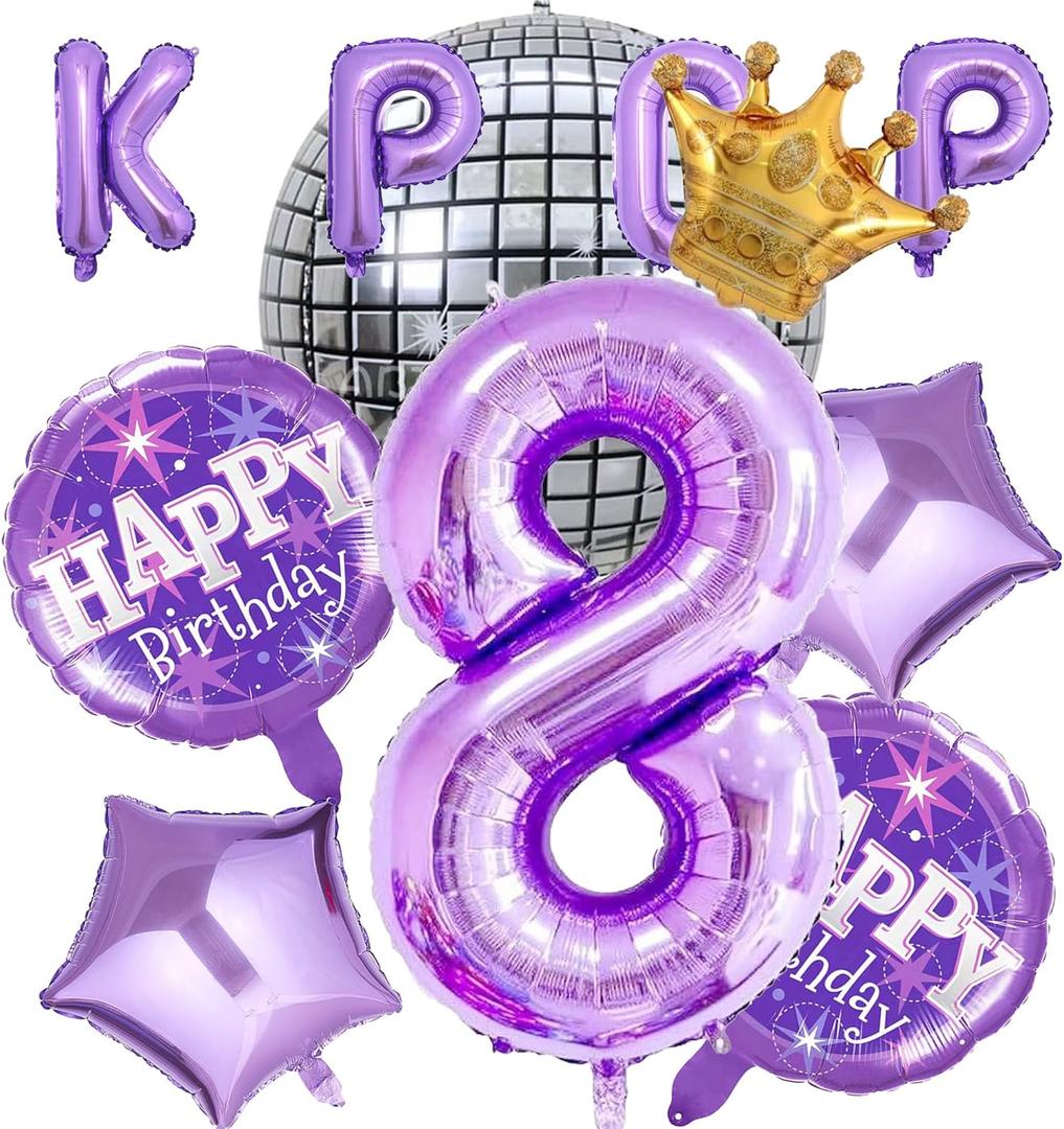 11Pcs KPOP Balloon Set, Purple 40 Inches Number 8 Balloon, Korean Pop Theme Decorations Balloons for Kpop Theme Party,8 year old birthday decorations Party Decorations & Music Theme Party
