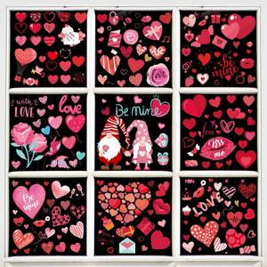 2 x AOWDIAO 9 Sheets Valentine's Day Window Clings Double-Sided Hearts Gnomes Valentines Decorations Supplies