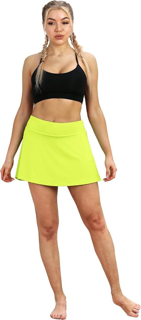 Pack of 3 icyzone Athletic Skirts for Women - Workout Running Golf Tennis Skort with Pockets (Black, Neon Green and White, M)
