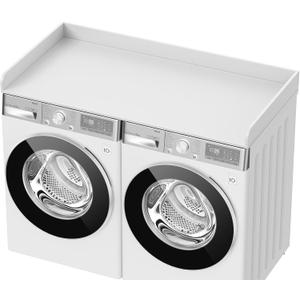 Washer Dryer Countertop, 27.5" D x 54" W Washer and Dryer Topper Covers with Edge Rails, Wood Laundry Room Countertop Shelves for Laundry Room Organization and Storage (White), 53.54 inches x 26.06 inches x 2.17 inches