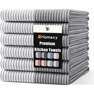 Homaxy Premium 100% Cotton Kitchen Towels 18"x28", 6 Pack, Grey