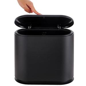 Baosia Black Slim Rectangular Plastic Can with Press Type Lid,12 Liter / 3.2 Gallon Narrow Bin with Pop-up Lid for Toilet,Bedroom,Bathroom,Office,Kitchen,Powder Room
