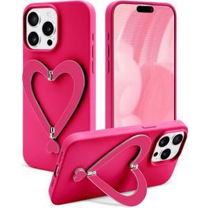 Jusy Case for iPhone 11 Pro Max, Cute Heart with 3D Heart Stand Slim Fit Liquid Silicone Soft Anti-Scratch Microfiber Lining Shockproof Protective Phone Cover for Girly Women Case - Hot Pink