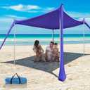 Beach Tent - 10 x 10 FT Portable Beach Canopy, Beach Tent Sun Shelter UPF50 with 4 Sandbags, Stability Poles Ground Pegs and Anti-Wind Ropes, Outdoor Beach Shade Canopy for Camping, Royal Blue