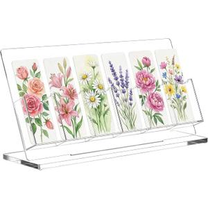Dunzoom 1 Pc Freestanding Acrylic Bookmark Display Holder for Business Multiple No Assembly Required 2'' Bookmark Organizer Stand for Vendors Retail Store Craft Show (One-Layer 6 Slots)
